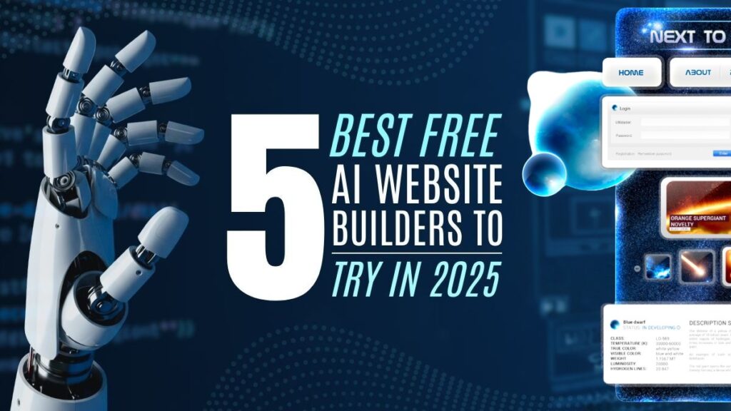 Logos of the best free AI website builders in 2025 including Hostinger, Wix, Squarespace, GoDaddy, and IONOS