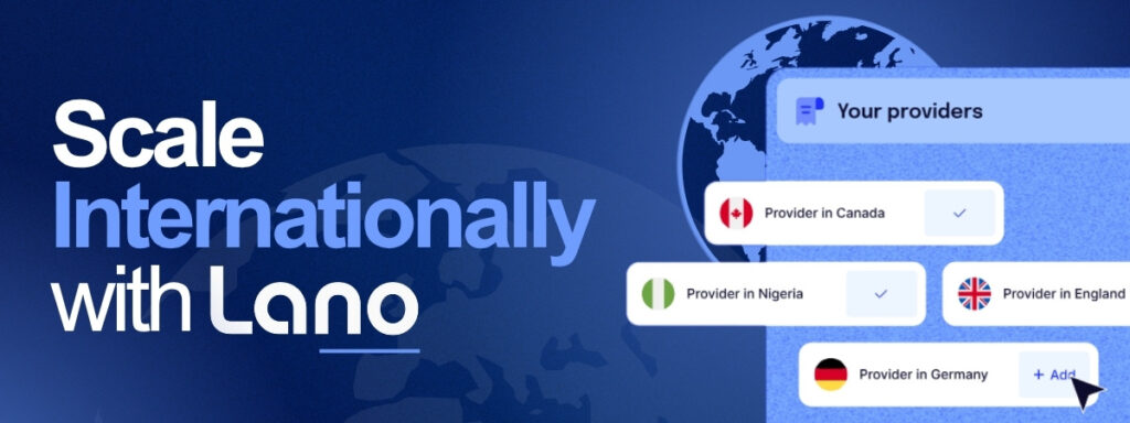 a blue background with a blue globe and text