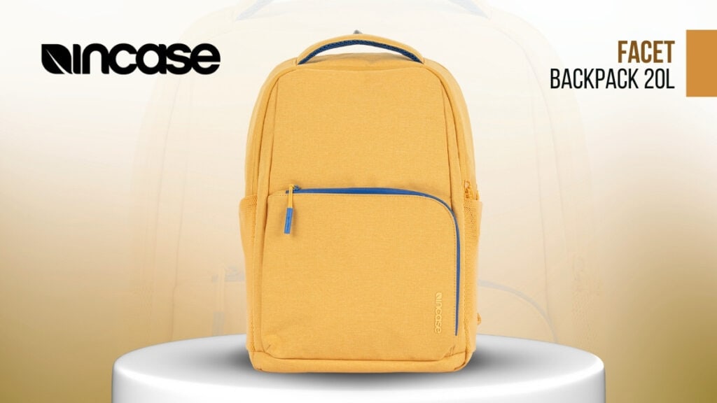 Yellow backpack with blue accents