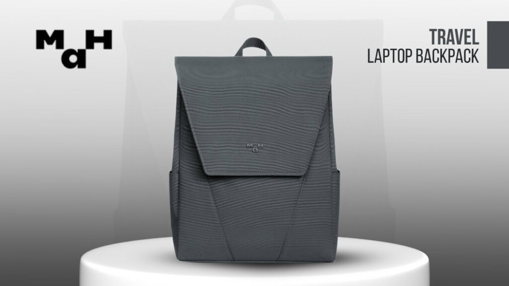 Sleek gray laptop travel backpack design