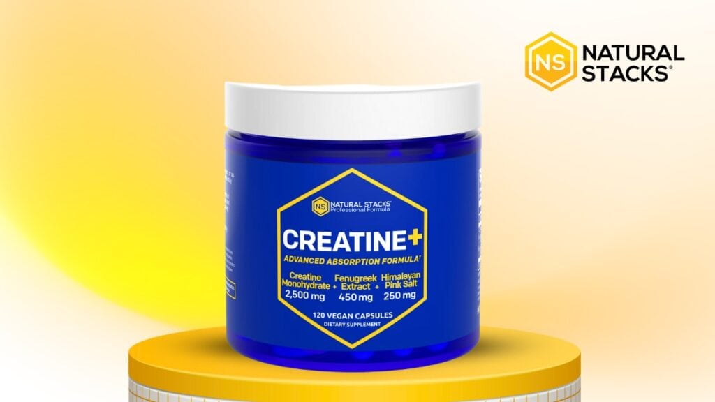 Creatine supplement in blue container