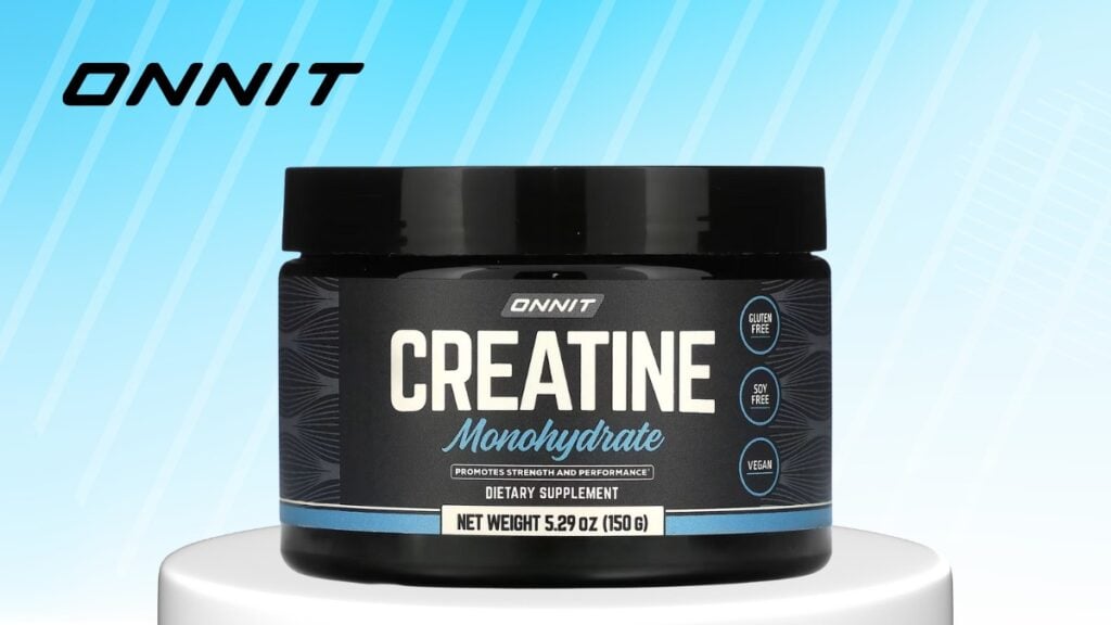 Black container of creatine supplement