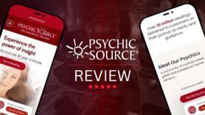 Two smartphones displaying Psychic Source app