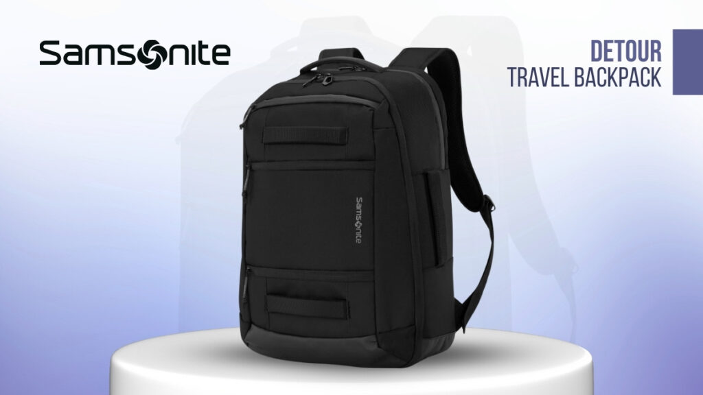 Black travel backpack with modern design