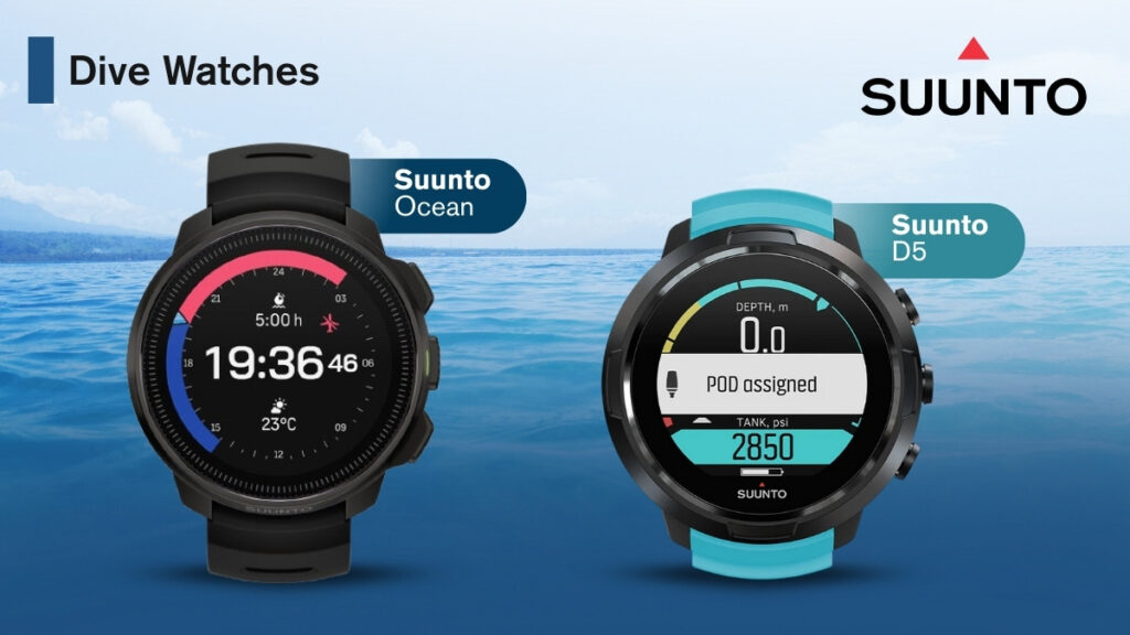 Two Suunto dive watches displayed prominently