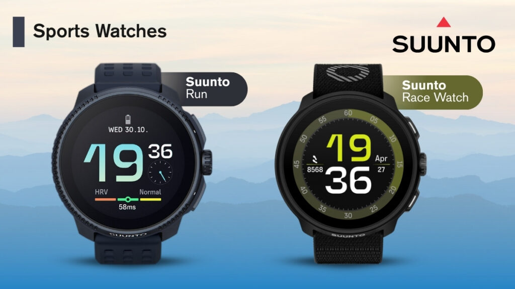Two Suunto sports watches displayed together.
