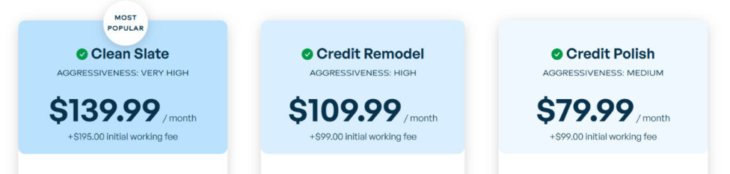 Pricing options for credit services